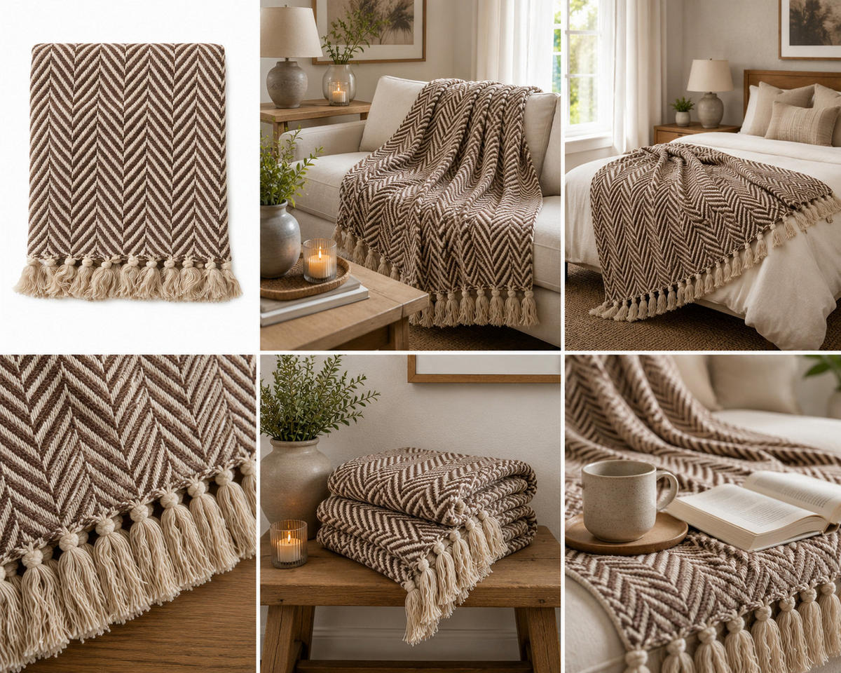 WOHNDECKE Baumwolle 130x180 cm Mit Fransen – Beige/Natural - Naturfarben, Naturmaterialien (130/180cm) - AU Maison
