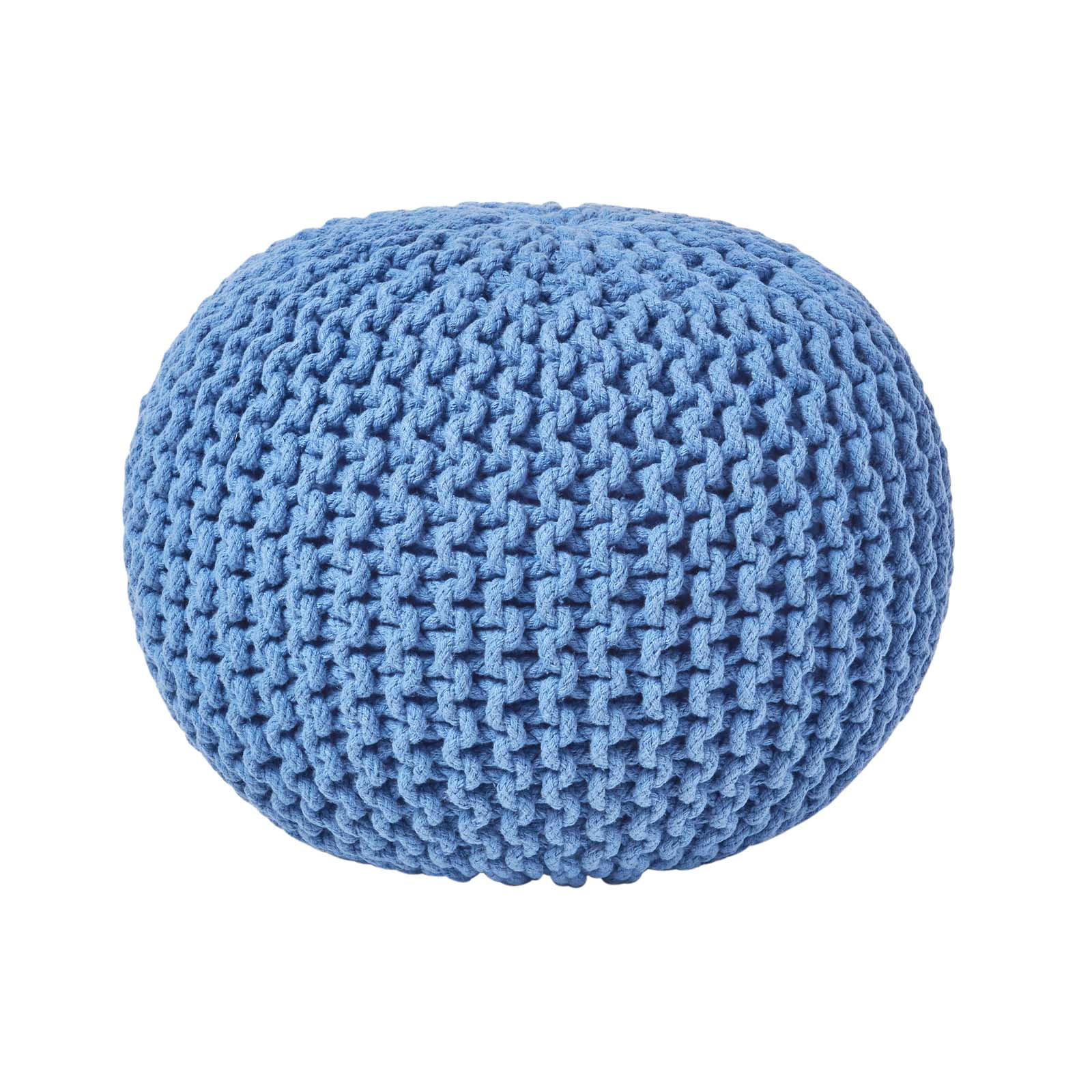 Homescapes Strick-Pouf Blau 40x35x40 cm