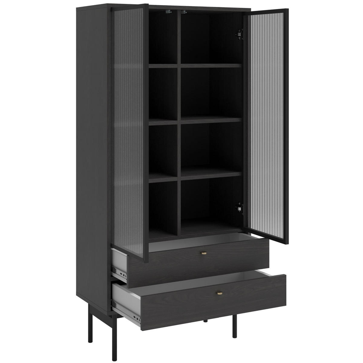 VITRINE Olar mit Holzoptik Esche Portland Schwarz 85 cm - Goldfarben/Schwarz, Holzwerkstoff/Metall (85/179/41cm) - Selsey