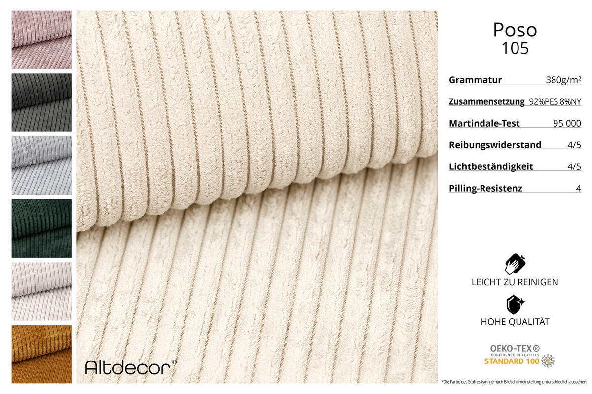 WOHNLANDSCHAFT mit Schlaffunktion und Bettkasten ESKAR-U -352x165x84cm Beige Cord - Beige/Schwarz, Holzwerkstoff/Kunststoff (352/84/165cm) - ALTDECOR