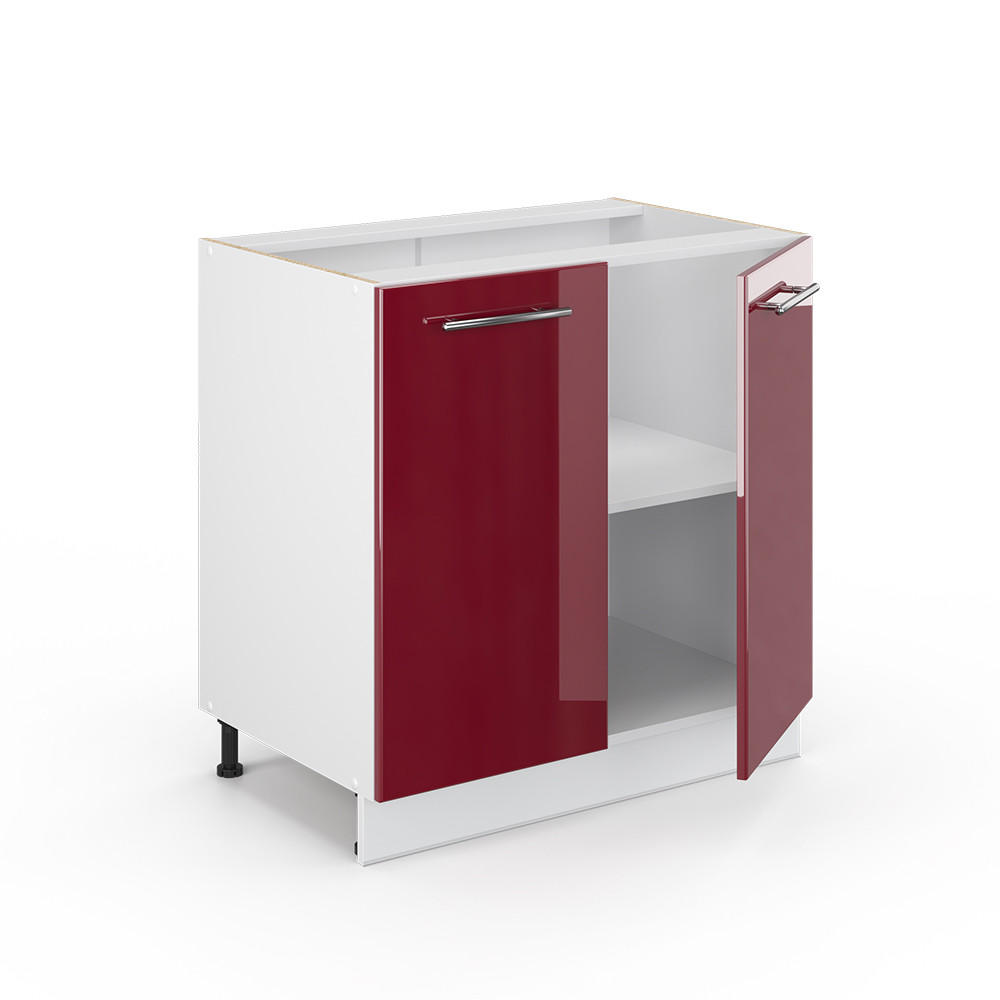 SPÜLENUNTERSCHRANK Fame-Line Bordeaux Hochglanz 80 cm mit Regal, ohne AP - Bordeaux/Weiß, Holzwerkstoff (80/82/51.6cm) - Vicco
