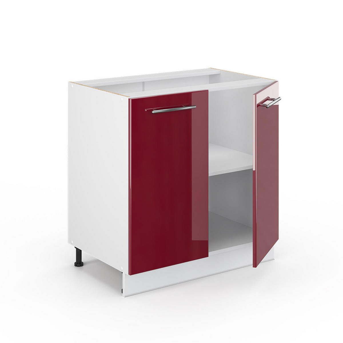 SPÜLENUNTERSCHRANK Fame-Line Bordeaux Hochglanz 80 cm mit Regal AP Marmor - Bordeaux/Weiß, Holzwerkstoff (80/82/60cm) - Vicco