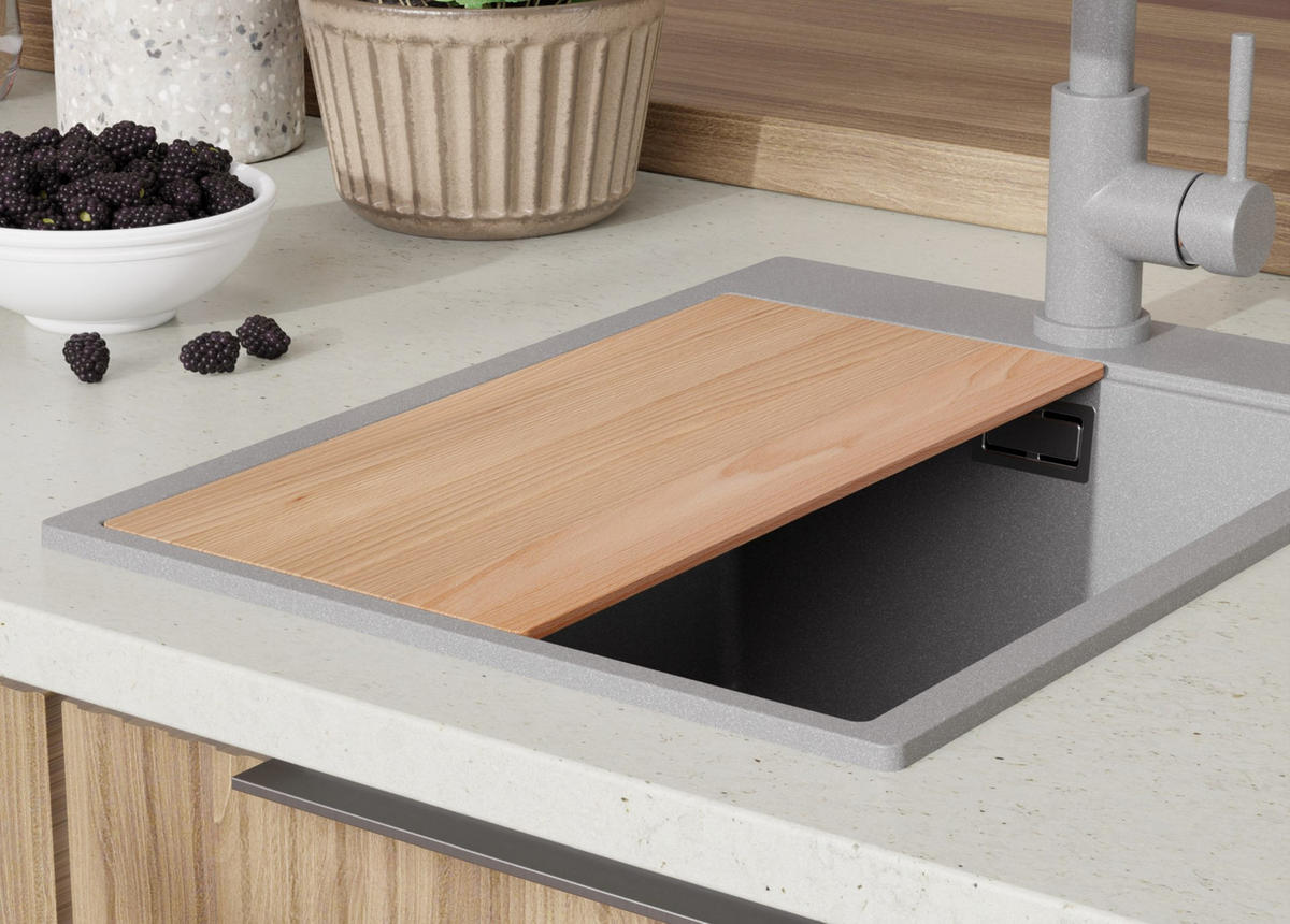 SPÜLBECKEN Oslo, 2-er set Grau 38/50 cm 1 Becken + Ablauf-Set + Schneidebrett ab 40er Unterschrank - Beige/Grau, Kunststoff (38/20/50cm) - Primagran