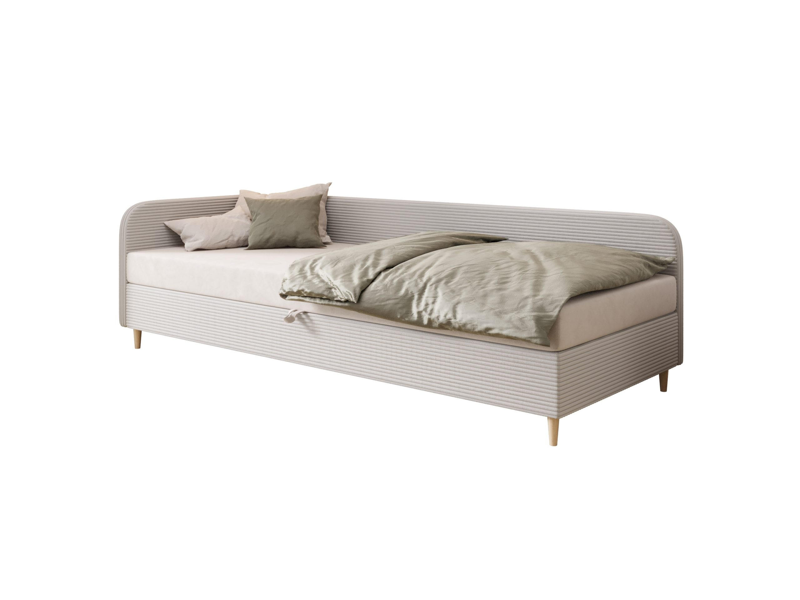 EINZELBETT aus Polyester und Cord Kobbevik Seite Links 100x200 cm, Hellgrau - Hellgrau, Textil (100/200cm) - Meblito
