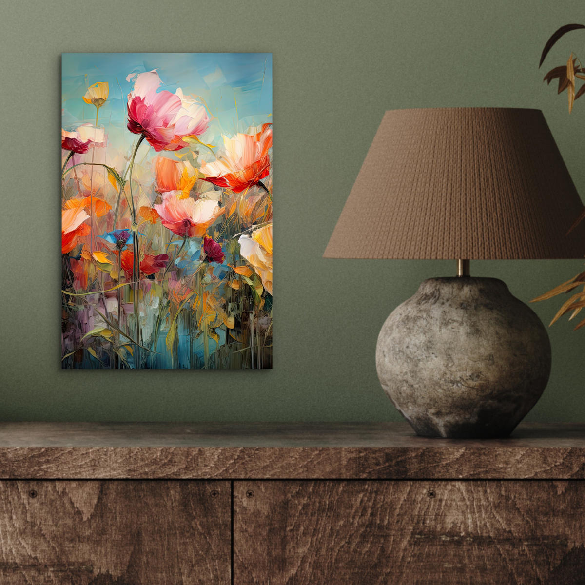 METALLBILD Blumen - Aquarell - Kunst - Botanisch - Natur 20x30 cm - Orange, Metall (20/30cm) - MuchoWow