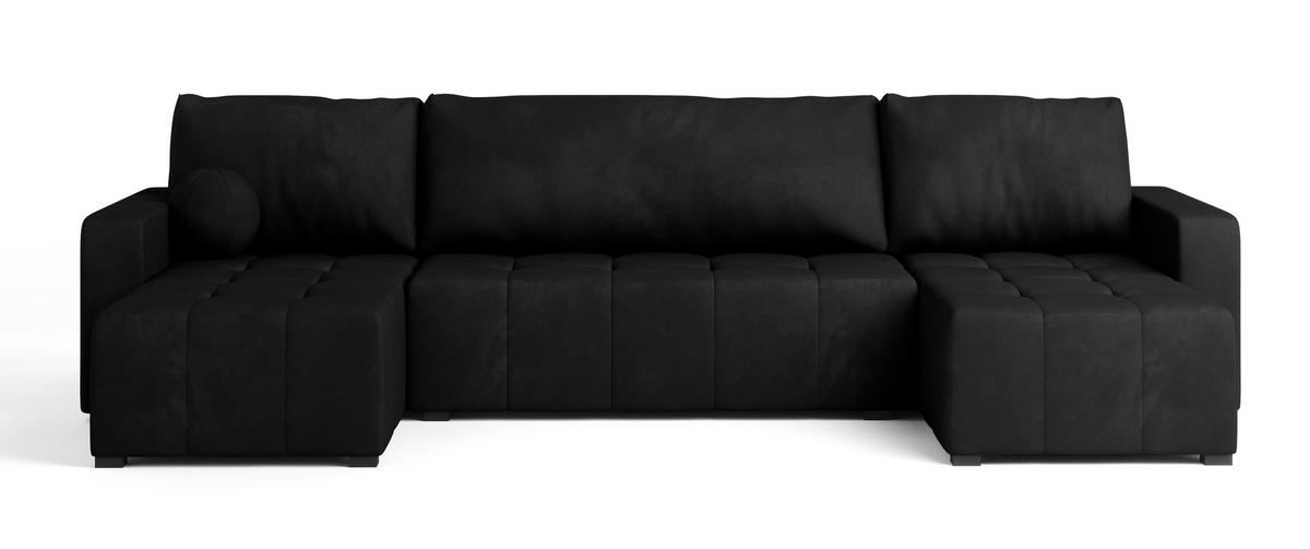 WOHNLANDSCHAFT TOLARI Schwarz Plüsch-Stoff mit Schlaffunktion - Schwarz, Holz (295/85/140cm) - MASSENO