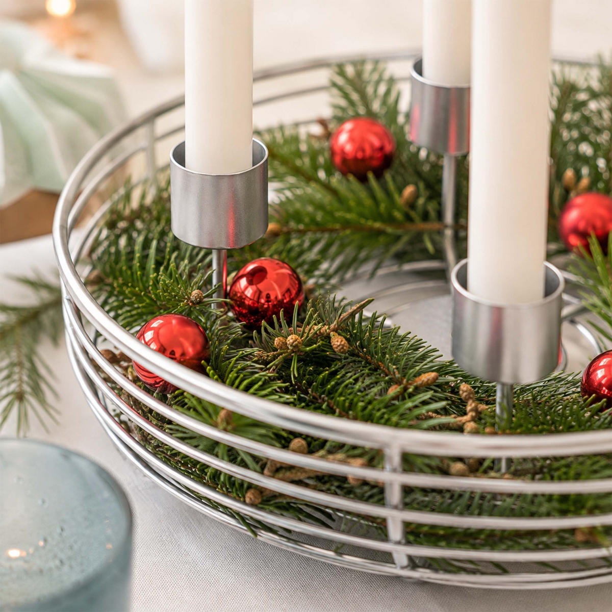 ADVENTSKRANZ Silber Metall 4 Kerzenhalter 6x20,5 cm - Silberfarben, Metall (6cm) - Relaxdays