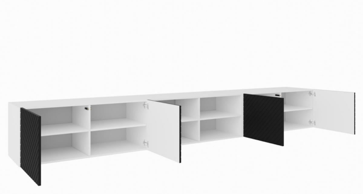 TV-SCHRANK Schwarz NIKOL Gefräste Fronten Mit Regalen 300 cm - Schwarz/Weiß, Holzwerkstoff (300/41/40cm) - Sepro Meble