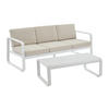 GARTENLOUNGE aus Aluminium: 1 Dreisitzer-Sofa und 1 Couchtisch – Weiß mit beigen Kissen – LOMIA von MYLIA - Beige/Weiß, Metall - Vente-Unique