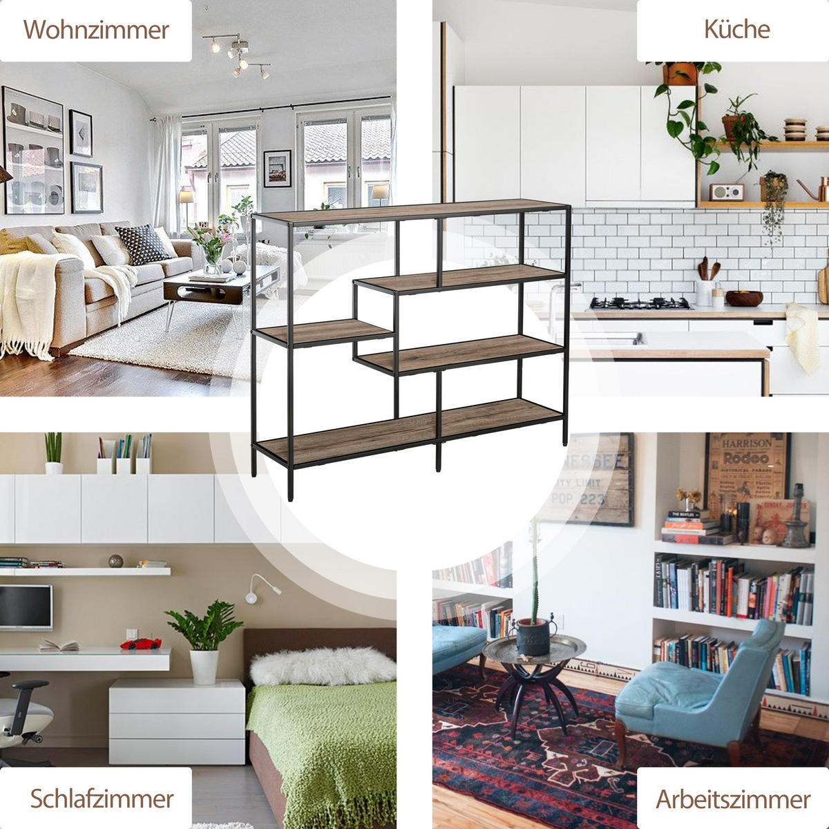 STANDREGAL, Metall, Schwarz+helle Eiche - Schwarz, Holzwerkstoff (32/95/120cm) - HOMCOM