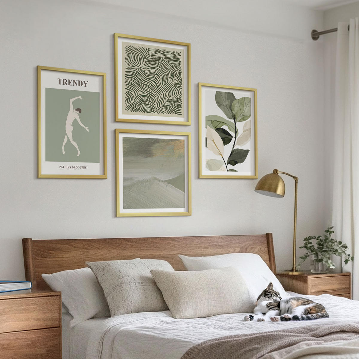 BILDER SET 4er Set - 50x50 cm & 40x60 cm Goldrahmen - Abstrakte Pflanzenmuster - Goldfarben, Kunststoff (50/50cm) - TULUP