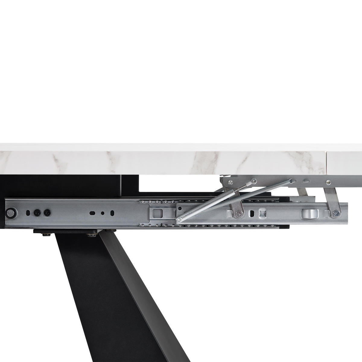 ESSTISCH 99-159x74x77 cm in Weiß und Schwarz aus MDF mit Marmoroptik auf stabilen Carbonstahl-Beinen ausziehbar - Weiß, Holzwerkstoff (74/159/77cm) - Modfu