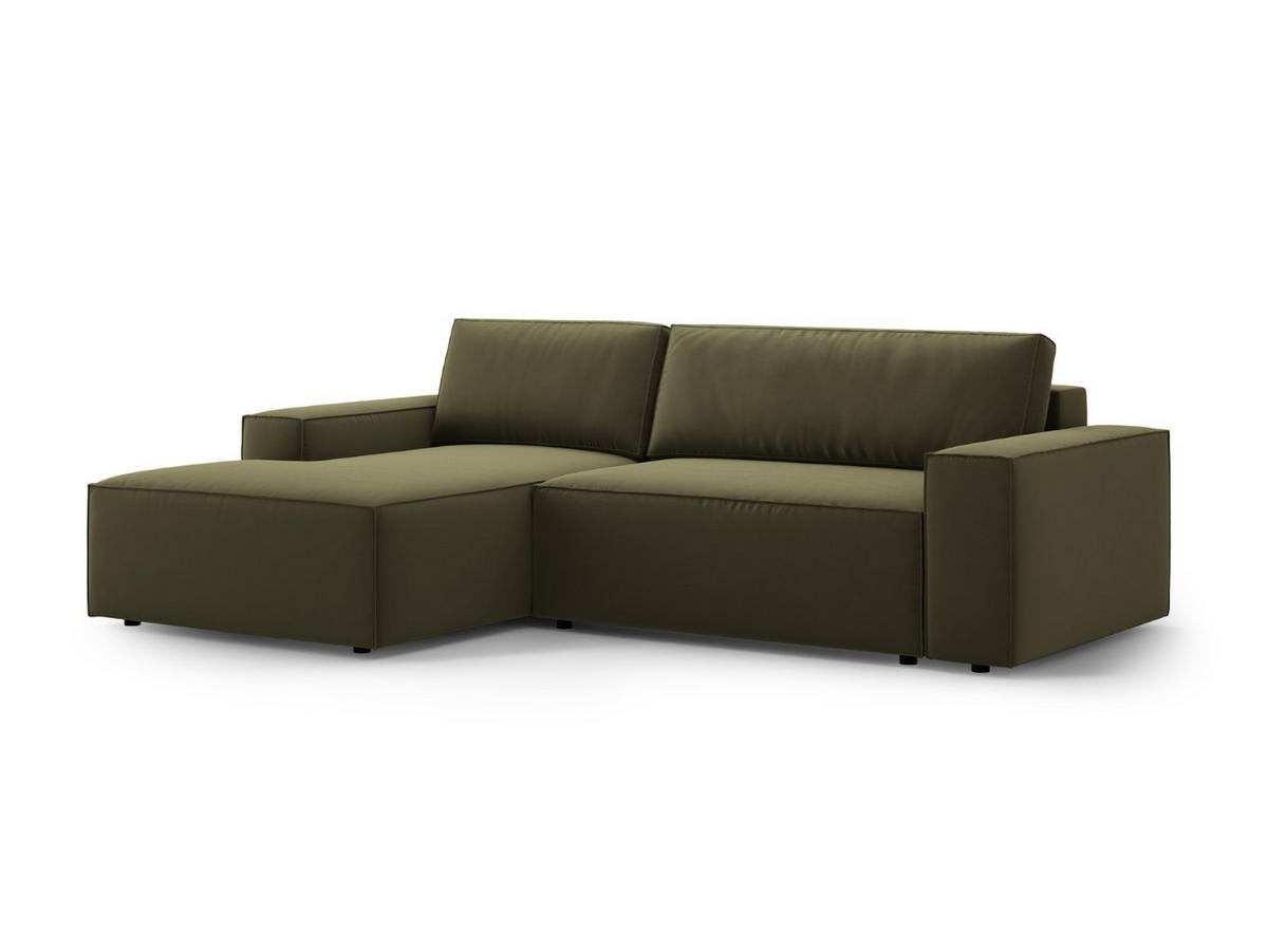 ECKSOFA ausklappbar links mit Container Jodie aus Samt grün 3 Sitzplätze - Grün, Textil (246/151cm) - Micadoni