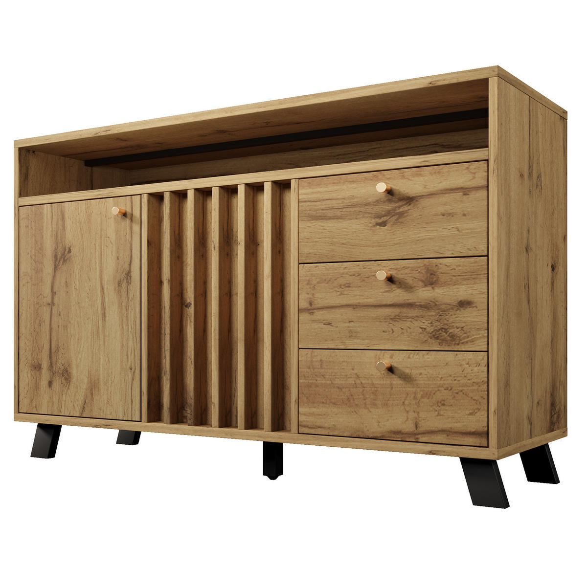 SIDEBOARD 120/40/85 cm mit 2 Türen, 3 Schubladen & offenem Fach in Dunkler Eiche - Braun, Holz (120/85/40cm) - BEAOK