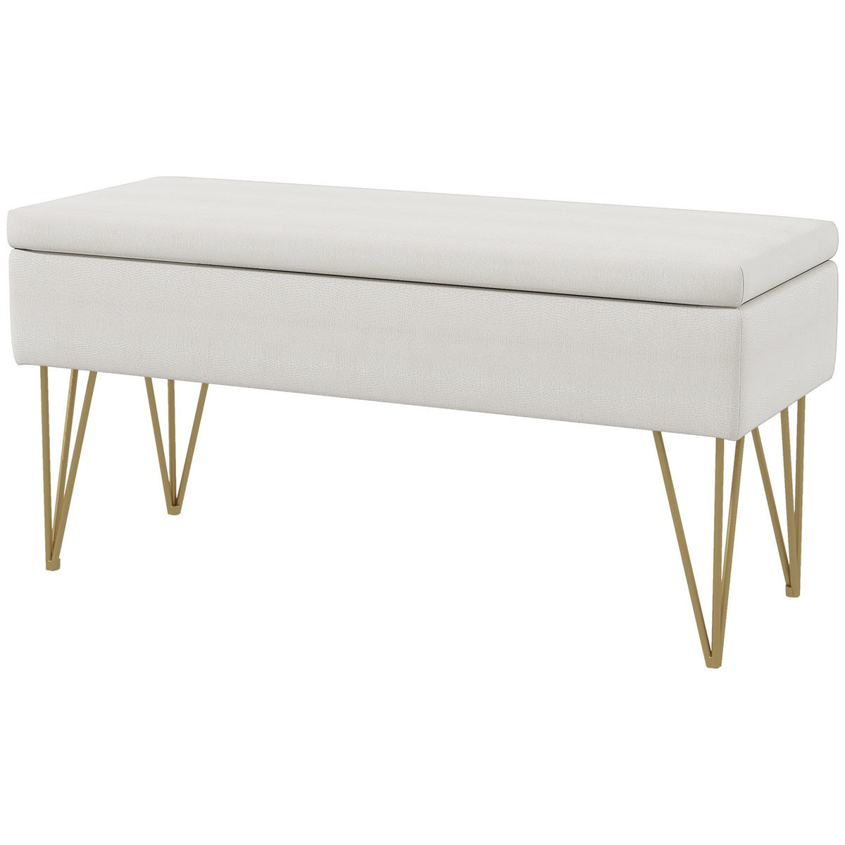 TRUHENBANK DE-12825 Stauraum und goldene Beine Creme - Weiß, Textil (100/49/40cm) - ComfortXL