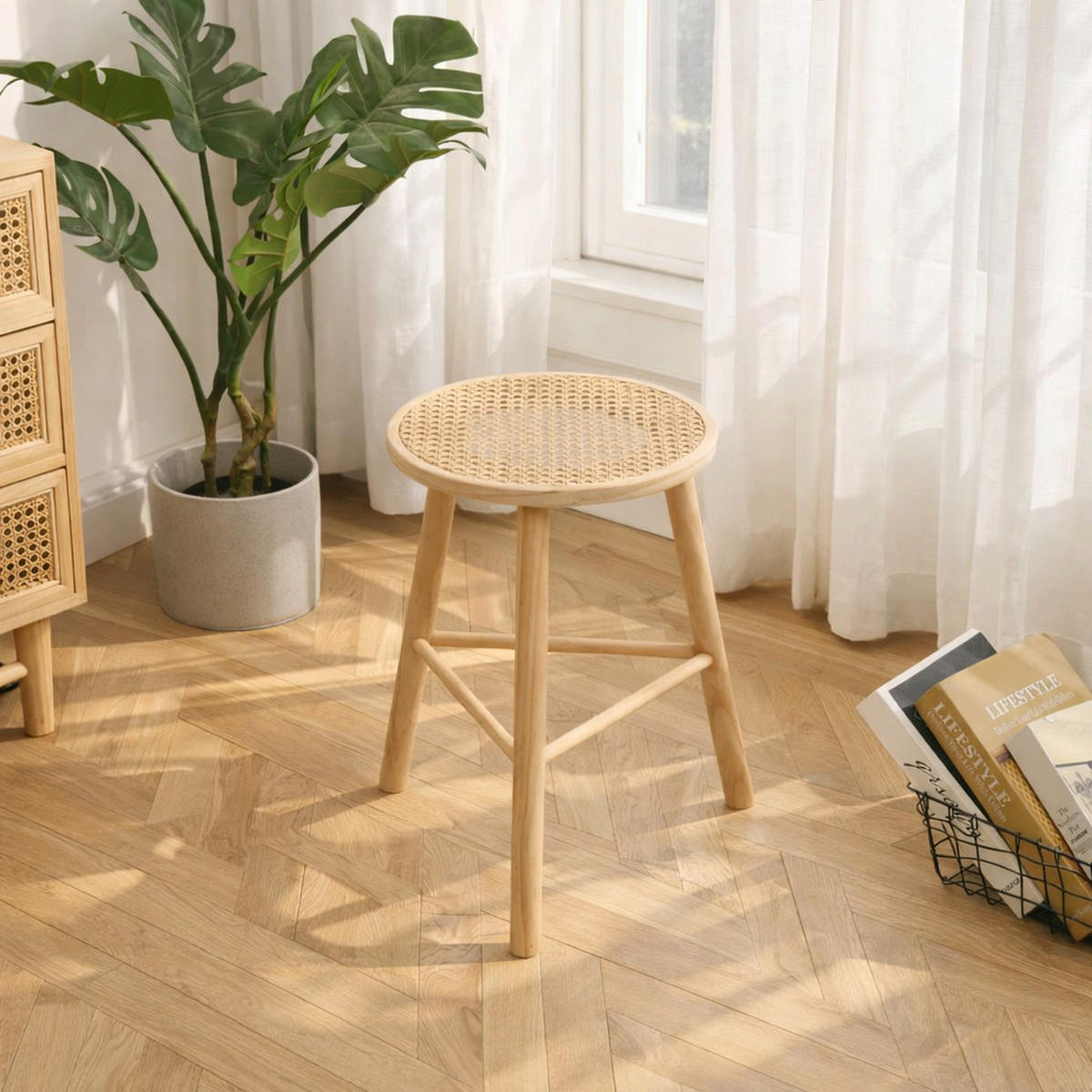 POUF Rattan Braun - Braun, Holz (31/45.5/31cm) - Nordlys