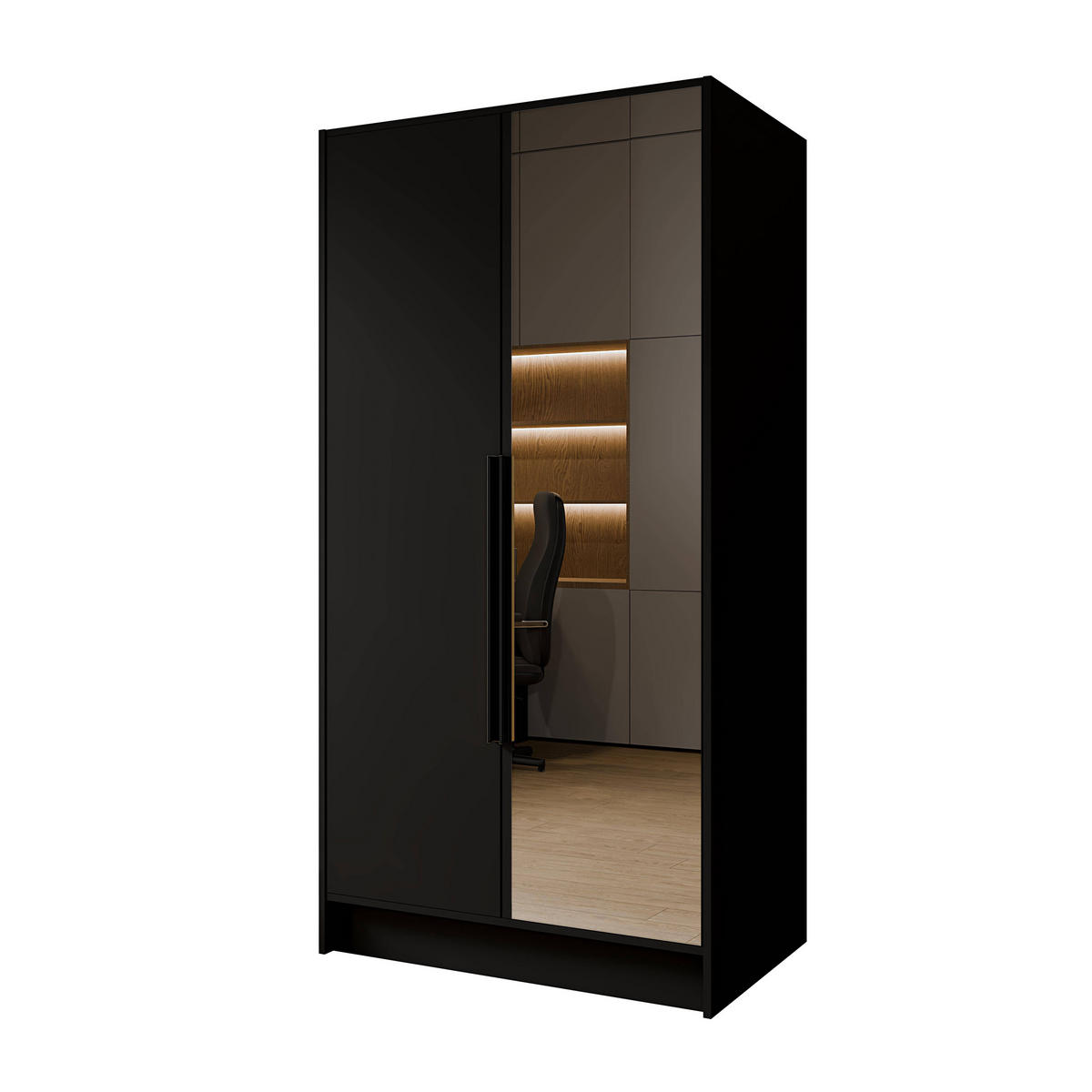 FLÜGELTÜRENSCHRANK LUSSO - Schwarz, Holzwerkstoff (102/200/51cm) - Meblini