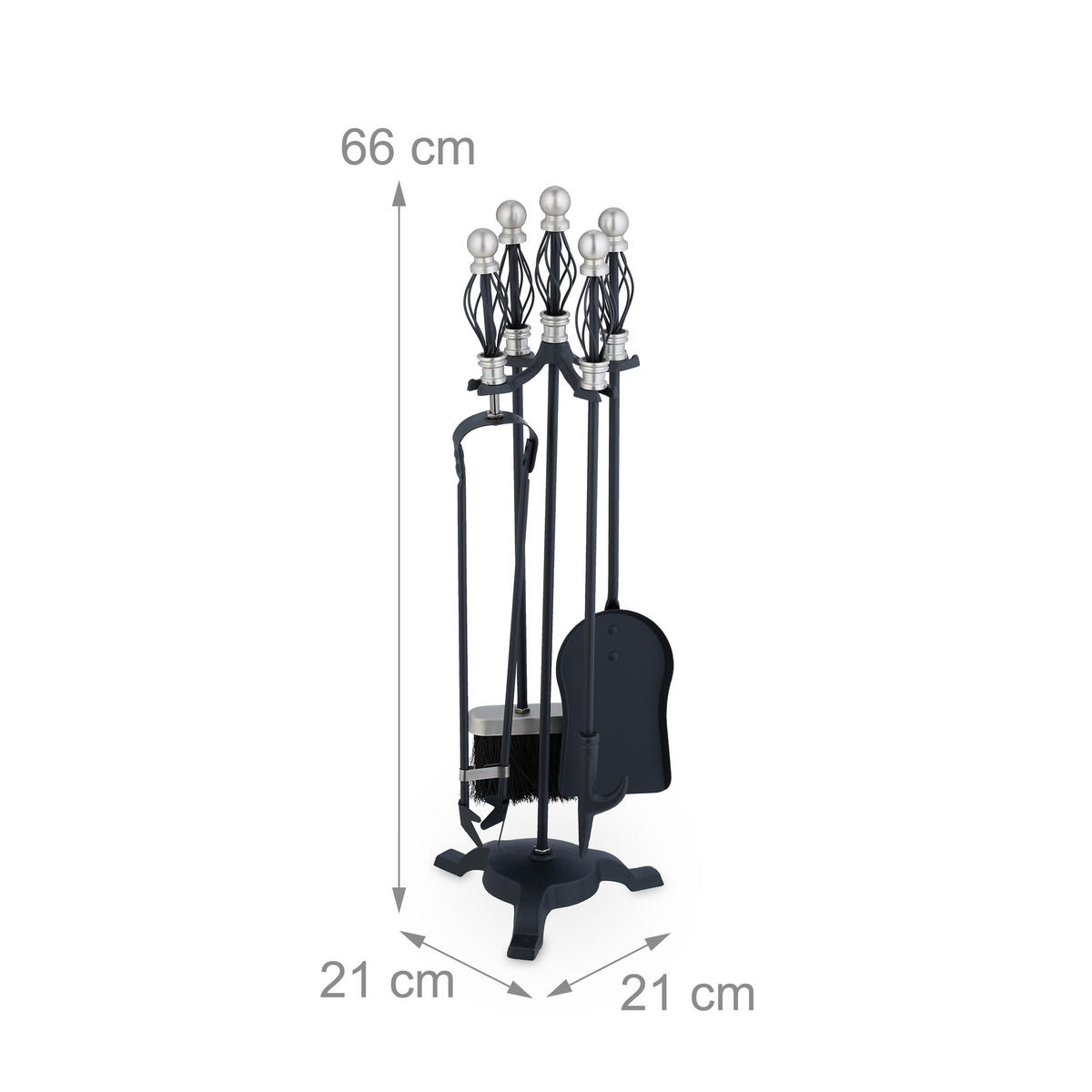 5-TLG.KAMINBESTECK-SET - Schwarz, Metall (21/66/21cm) - Relaxdays