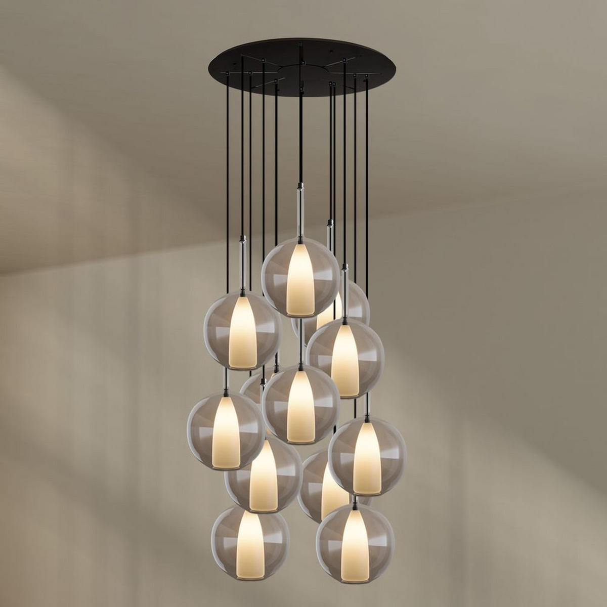 GALERIELEUCHTE Belluna 12-flammig Braun Ø 14cm - Braun, Glas (14/14/35cm) - s.luce