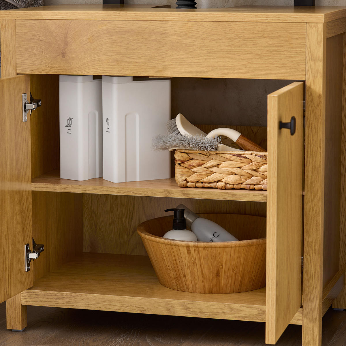 WASCHBECKENUNTERSCHRANK Dunkelnatur - Naturfarben, Holzwerkstoff (60/60/35cm) - SoBuy