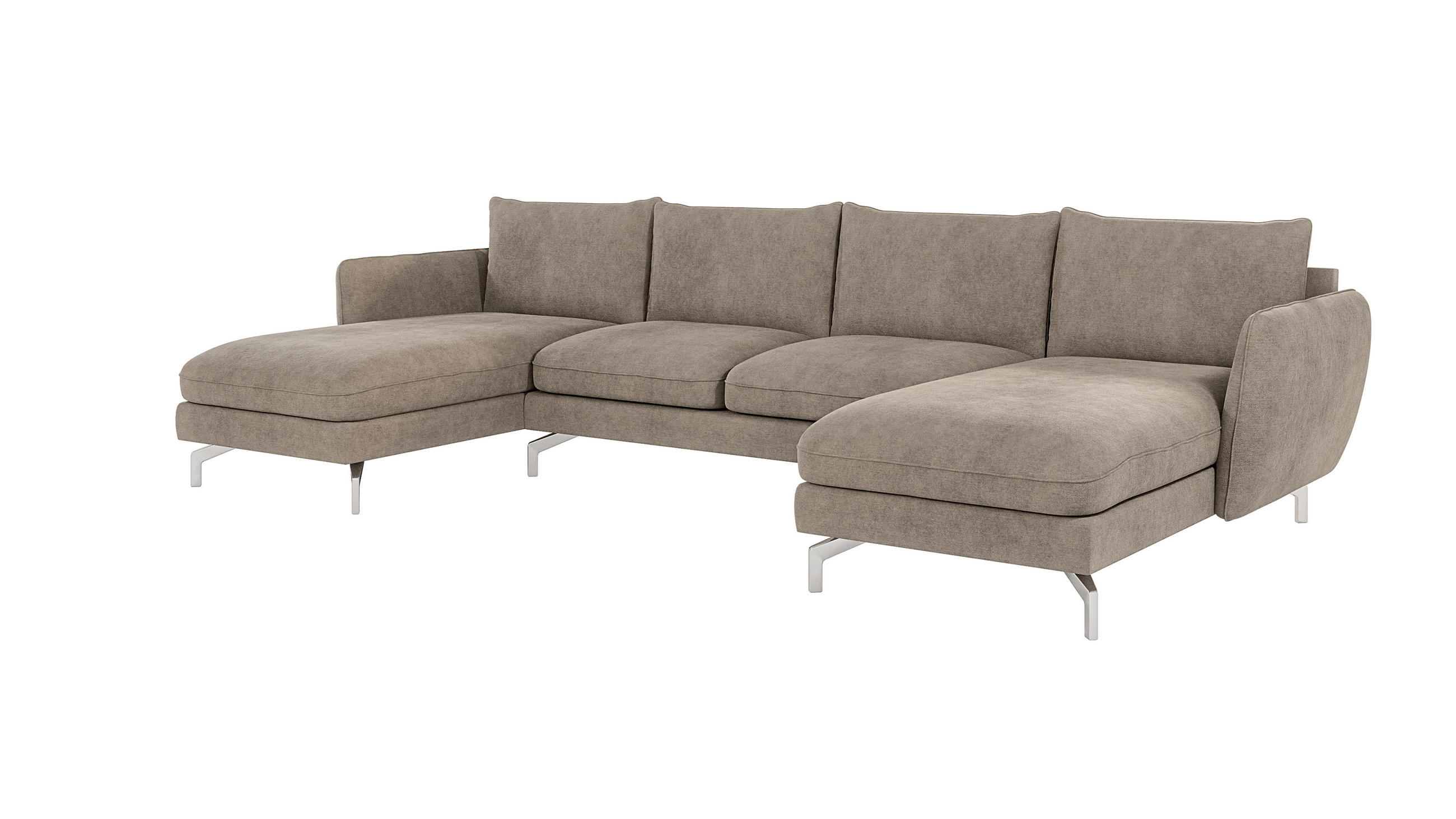 WOHNLANDSCHAFT Elou Dunkelbeige Microfaser - Chromfarben/Beige, Textil/Metall (349/87/167cm) - S-Style Möbel