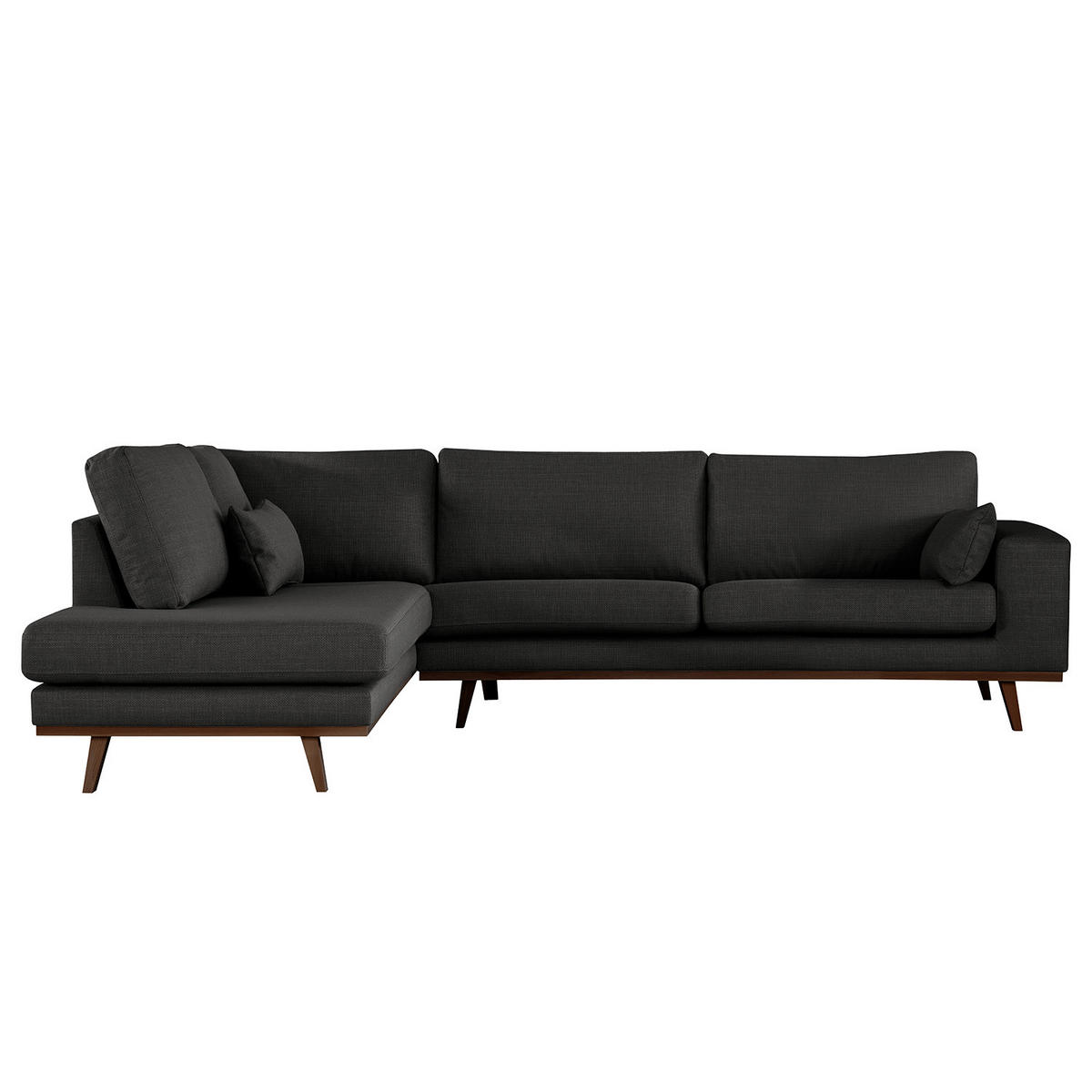 ECKSOFA mit Ottomane - Buchefarben/Schwarz, Textil (287/219cm) - home24