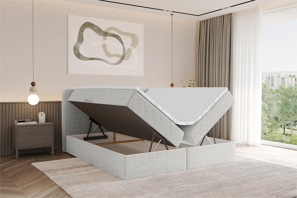BOXBETT mit Matratze H4 - NINA - 160x200 cm - Hellgrau - Hellgrau, Holzwerkstoff (160/200cm) - ALTDECOR