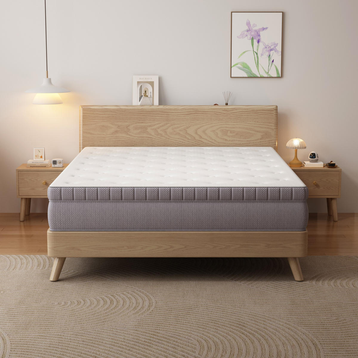 TASCHENFEDERKERNMATRATZE 120/200 cm H3, 25 cm hoch, 7 Zonen, mit Sitzkantenverstärkung - Creme, Textil (120/200cm)