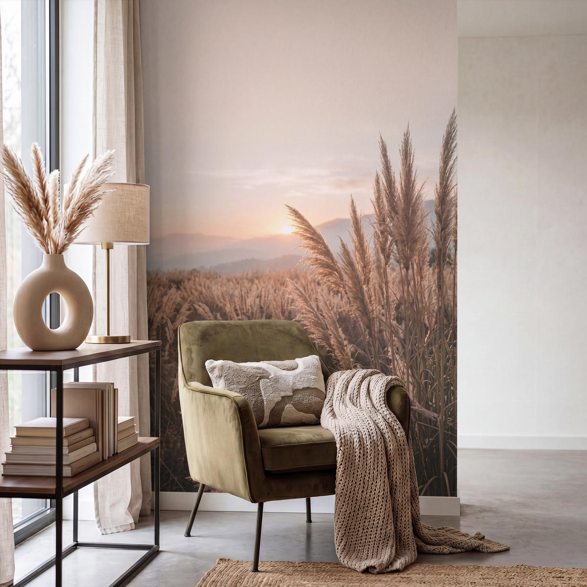 TAPETE - Gras - Feld - Sonne - Natur - 140x200 cm - Sandfarben, Papier (140/200cm) - OnlyWow