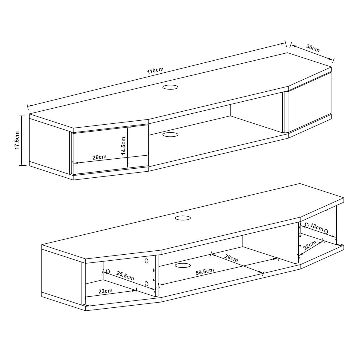 TV-WANDREGAL Tørring - Schwarz, Holzwerkstoff (110/17.5/30cm) - [en.casa]