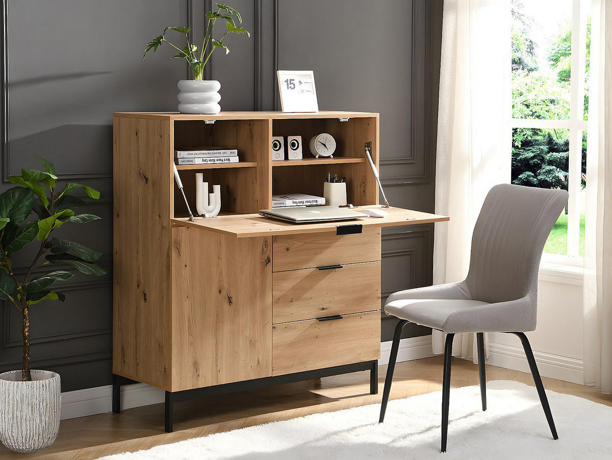 SEKRETÄR mit 2 Türen & 3 Schubladen - MDF & Metall - Naturfarben - ERWIN - Naturfarben, Holz (40/100/115cm) - Vente-Unique