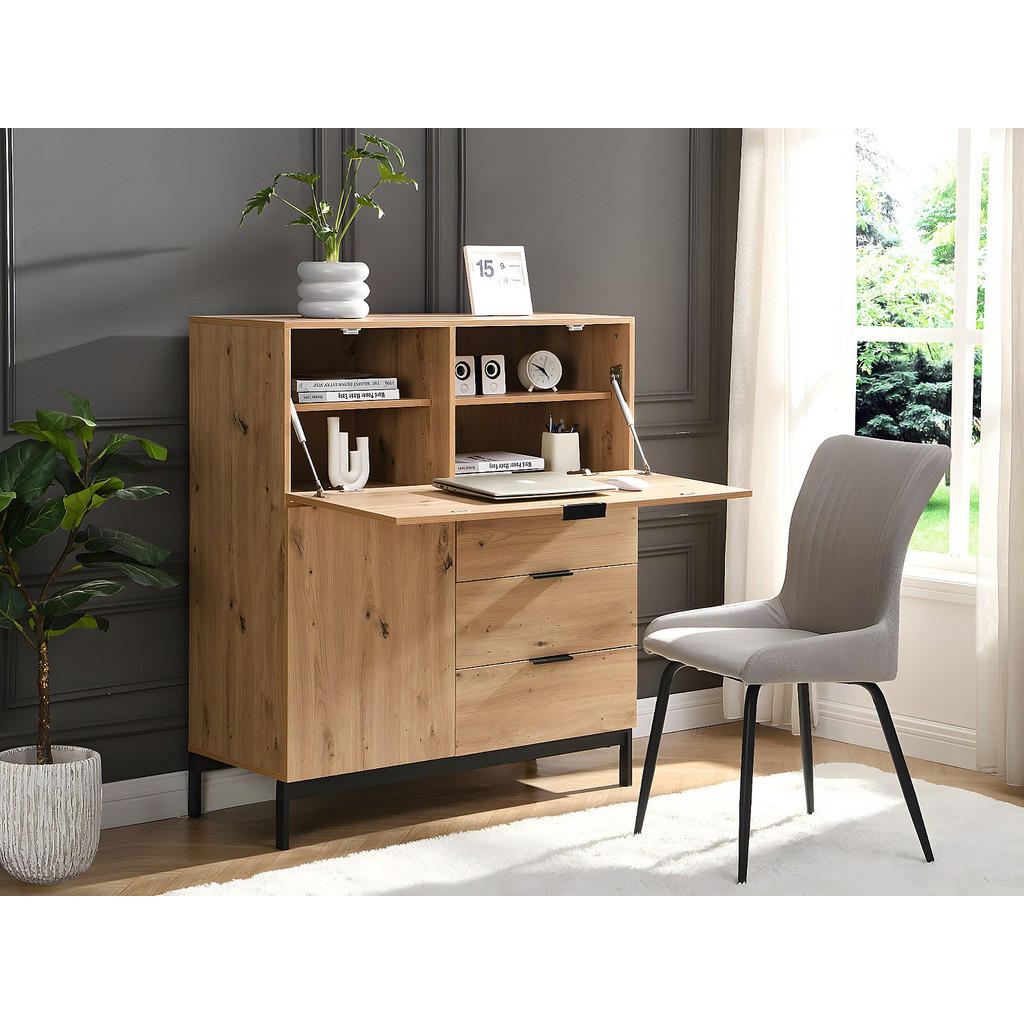 Thumbnail - Vente-Unique Sekretär, Natur, Holz, Uni, 3 Schubladen, Rechteckig, 40x115x100 cm, Arbeitszimmer, Schreibtische, Bürotisc...