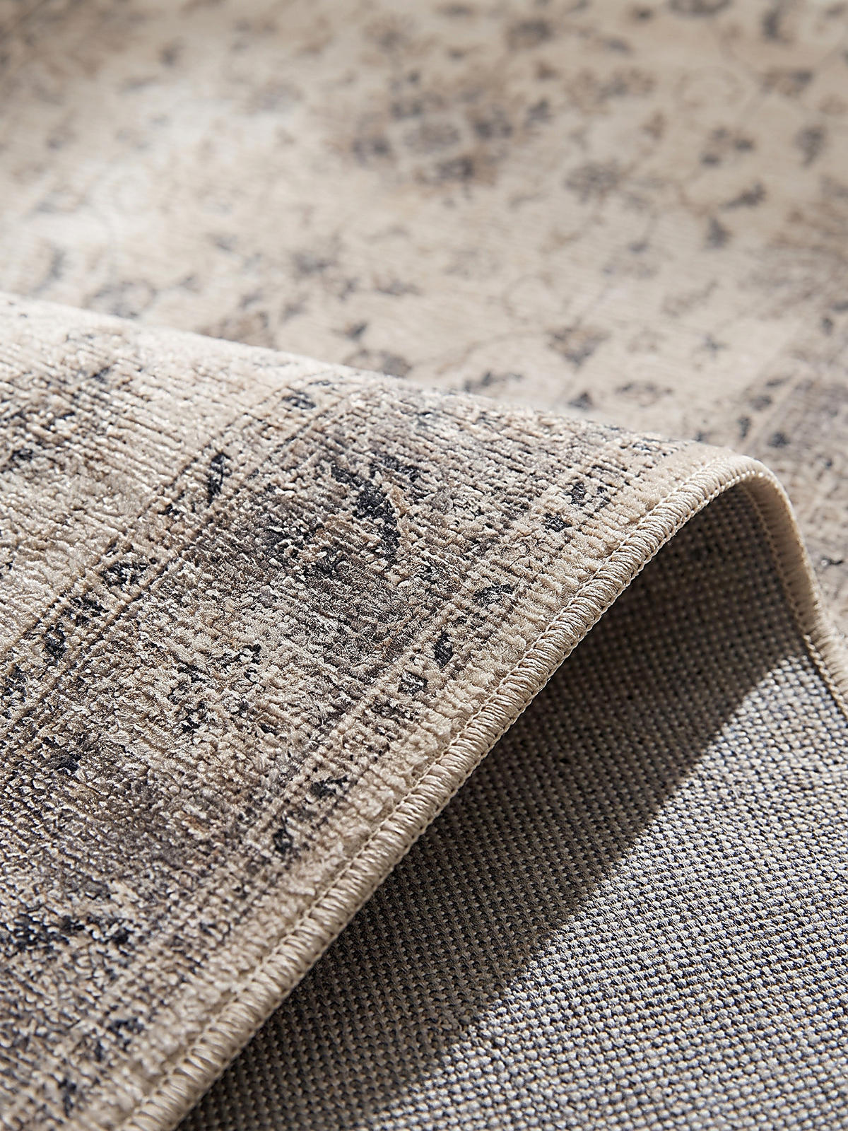 LÄUFER waschbar, mit floralen Ornamenten, aus Polyester, VERNANTE in Beige-Grau, 80 x 250 cm - Beige, Textil (80/250cm) - KADIMA DESIGN