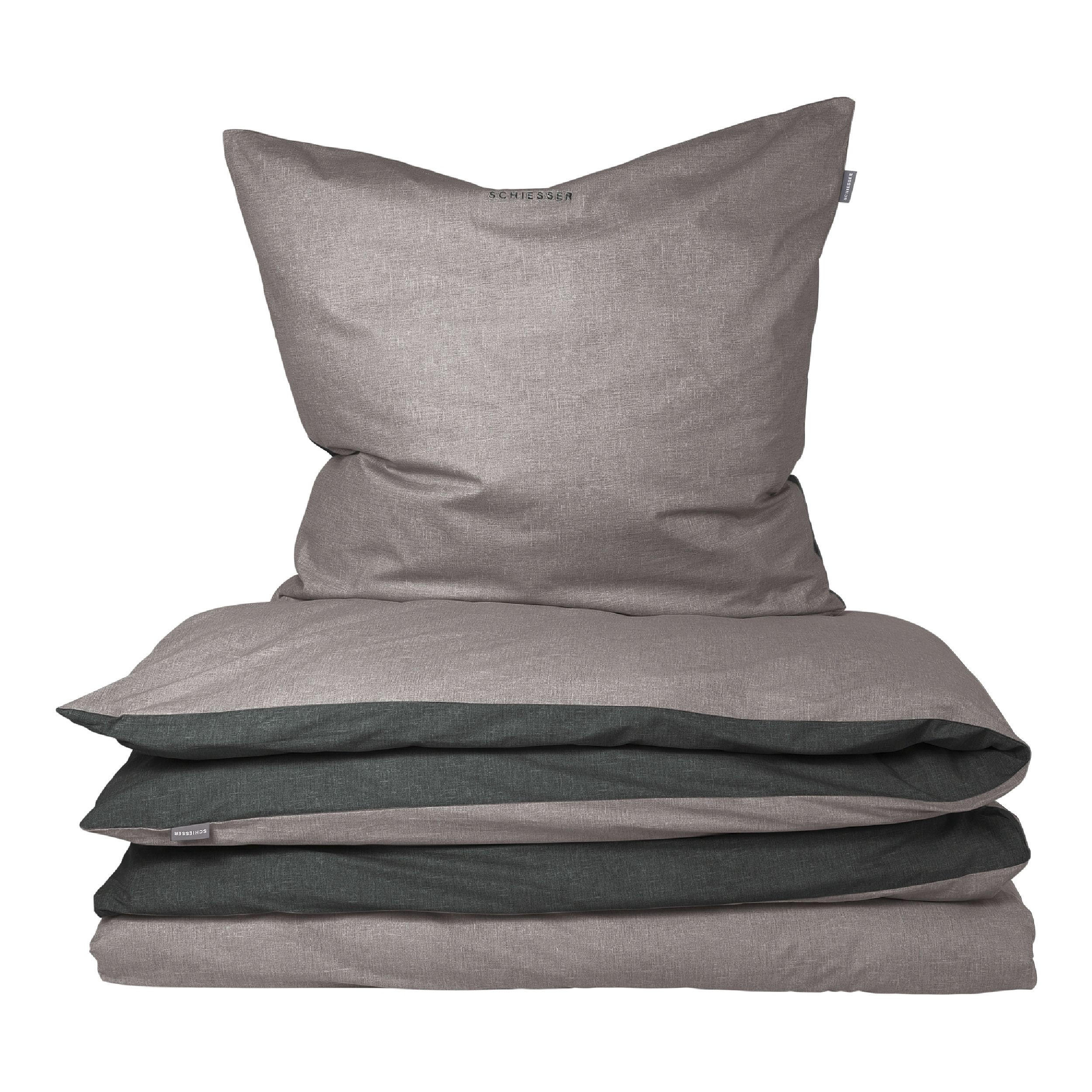 BETTWÄSCHESET Doubleface Renforcé 2-teilig 155x220 cm Grau-Schwarz - Schwarz, Textil (155/220cm) - SCHIESSER