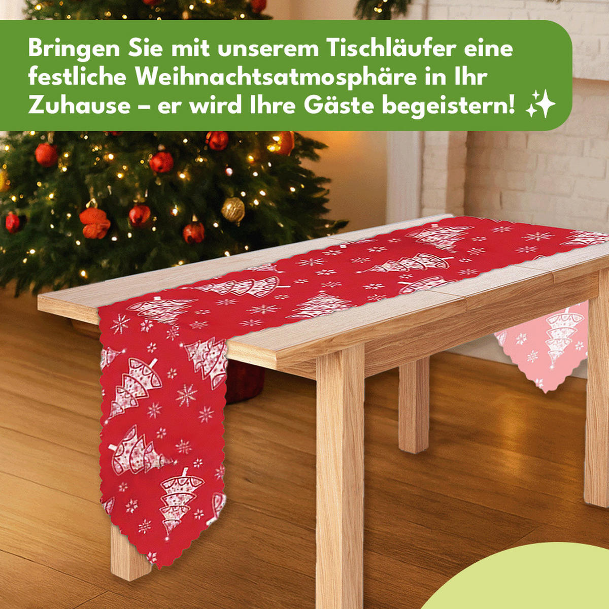 WEIHNACHTSTISCHLÄUFER 180x35cm - Hellrot, Textil (35/180cm) - KRUMAD