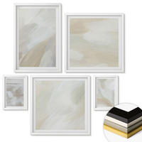 WANDBILDER 5er-Set - 50x50 cm & 20x30 cm & 40x60 cm Weißer Rahmen - Abstrakte Pinselmalerei auf Leinwand - Weiß, Kunststoff (40/60cm) - ArtPrintCave