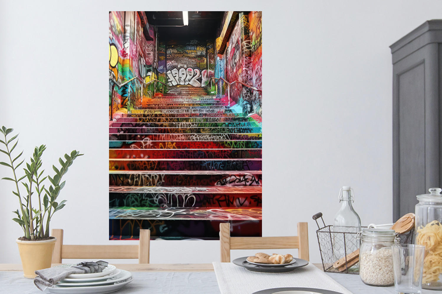 WANDTATTOO Treppe - Graffiti - Farben - Kunst 80x120 cm - Multicolor, Kunststoff (80/120/0.1cm) - MuchoWow