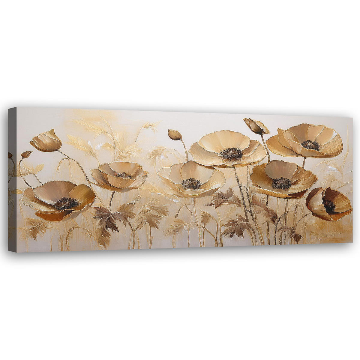 WANDBILD mohnblumen boho beige sepia - Beige, Textil (90/30cm) - Feeby