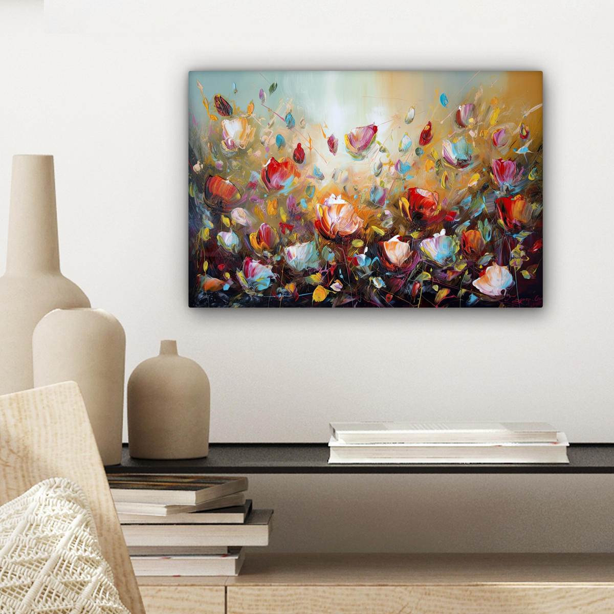 LEINWANDBILD Blumen - Kunst - Natur - Ölgemälde Deko Schlafzimmer 30x20 cm - Multicolor, Textil (30/20cm) - MuchoWow