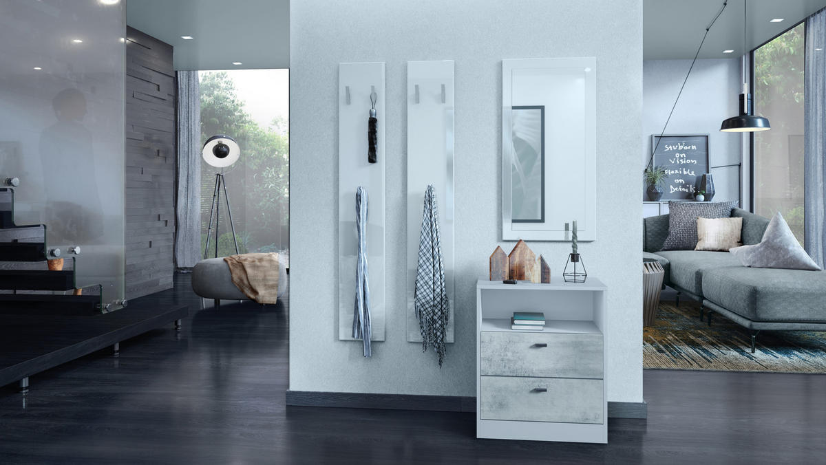 KOMMODE Pino Fronten in Beton Oxid Optik - Hellgrau, Holzwerkstoff (56/67.5/36cm) - Vladon
