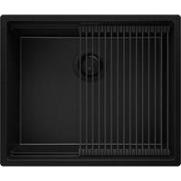 SPÜLBECKEN Praga Slim, 2-er set Alles Schwarz 56/47 cm 1 Becken + Ablauf-Set + Aufrollbare Abtropffläche ab 60er Unterschrank - Schwarz, Kunststoff (56/20/47cm) - Primagran