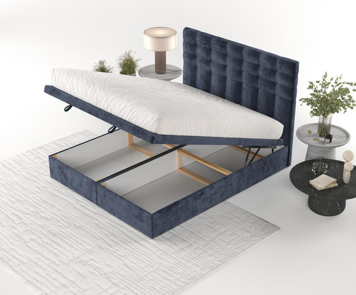 POLSTERBETT Callo mit Stauraum 200/200 cm Marineblau im Lotta Stoff - Schwarz/Dunkelblau, Holz/Holzwerkstoff (200/200cm) - AltaBeds