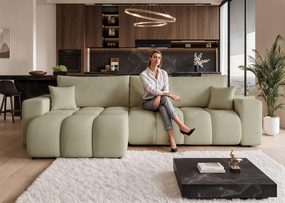 ECKSOFA Anabel Max Mit Schlaffunktion - Grün, Holzwerkstoff/Textil (278/145cm) - Fun Möbel