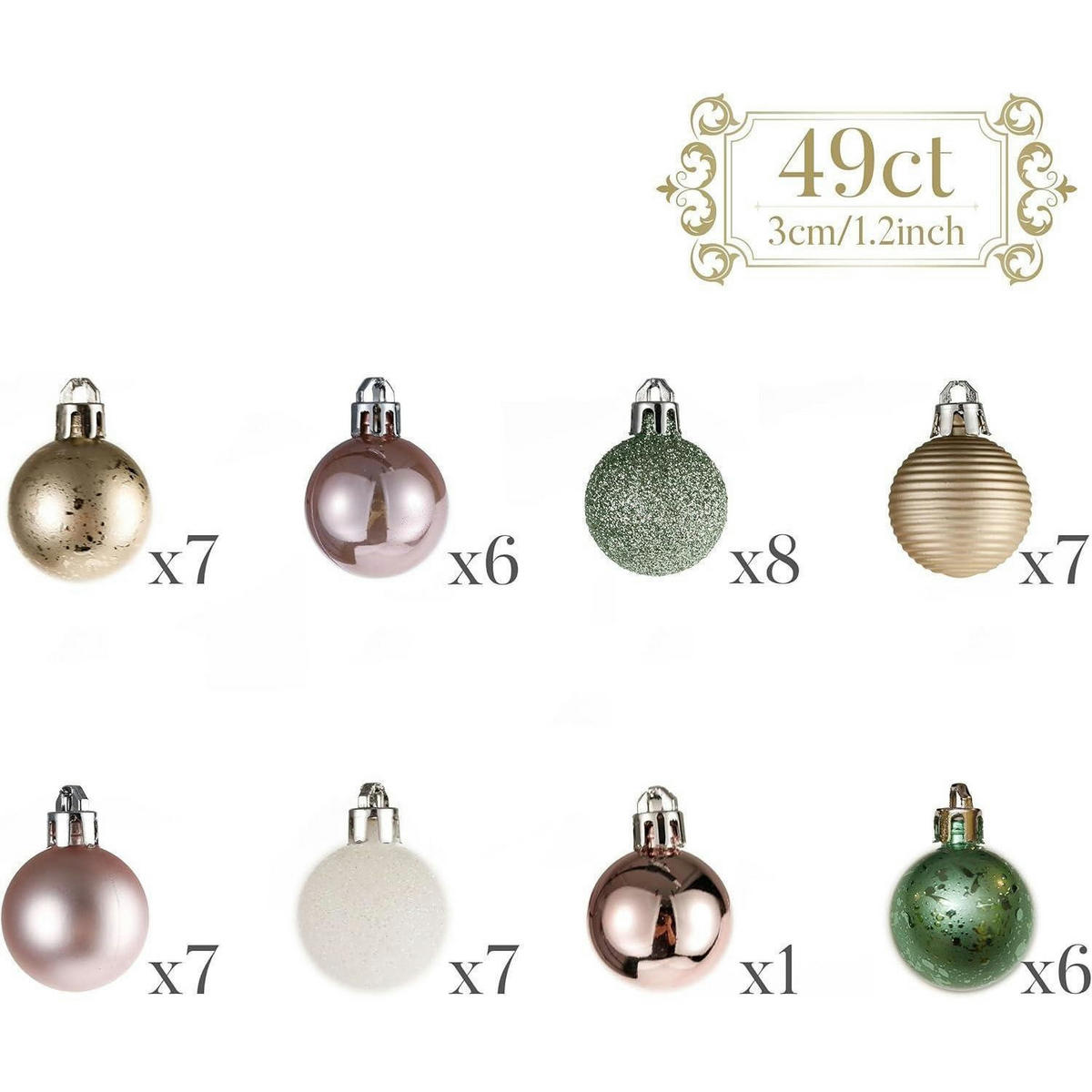 WEIHNACHTSKUGELN 49-teiliges Set Rosa Grün Gold - Multicolor, Kunststoff (3/3/3cm)