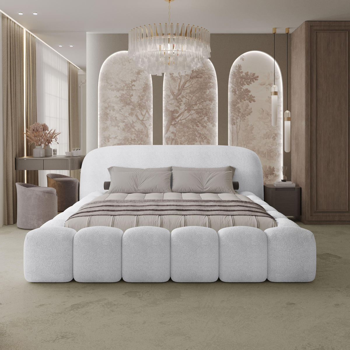 POLSTERBETT MORLEY 200x200 WEISS - Weiß, Textil/Metall (200/200cm) - Luxkor24