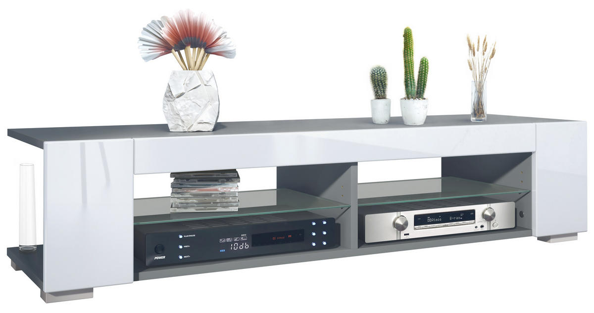 LOWBOARD Movie Weiß Hochglanz - Weiß Hochglanz, Holzwerkstoff (134.5/30.5/38.5cm) - Vladon