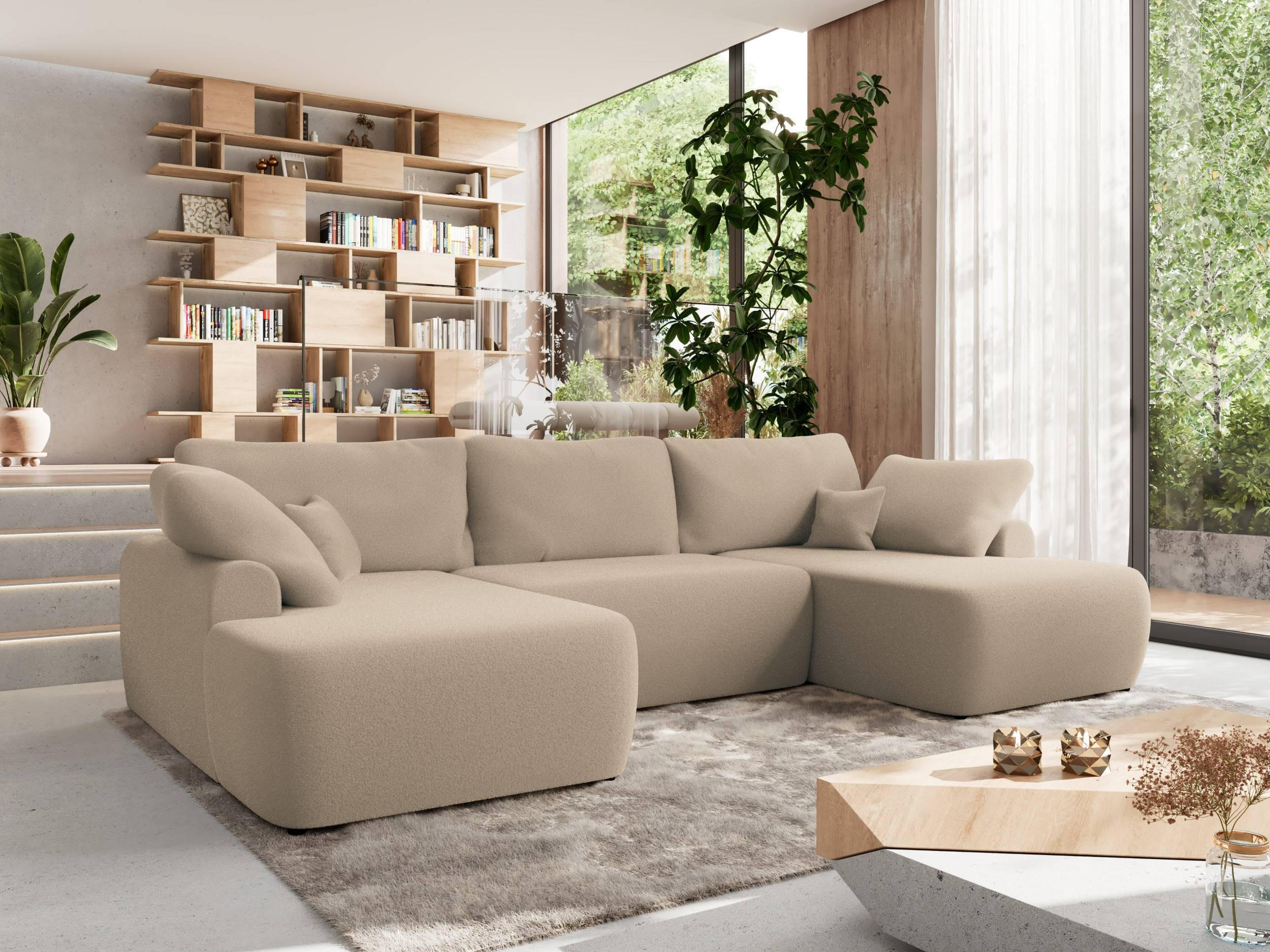 WOHNLANDSCHAFT CUBO U Hellbraun Boucle - Schwarz/Braun, Kunststoff/Textil (370/100/187cm) - MKS