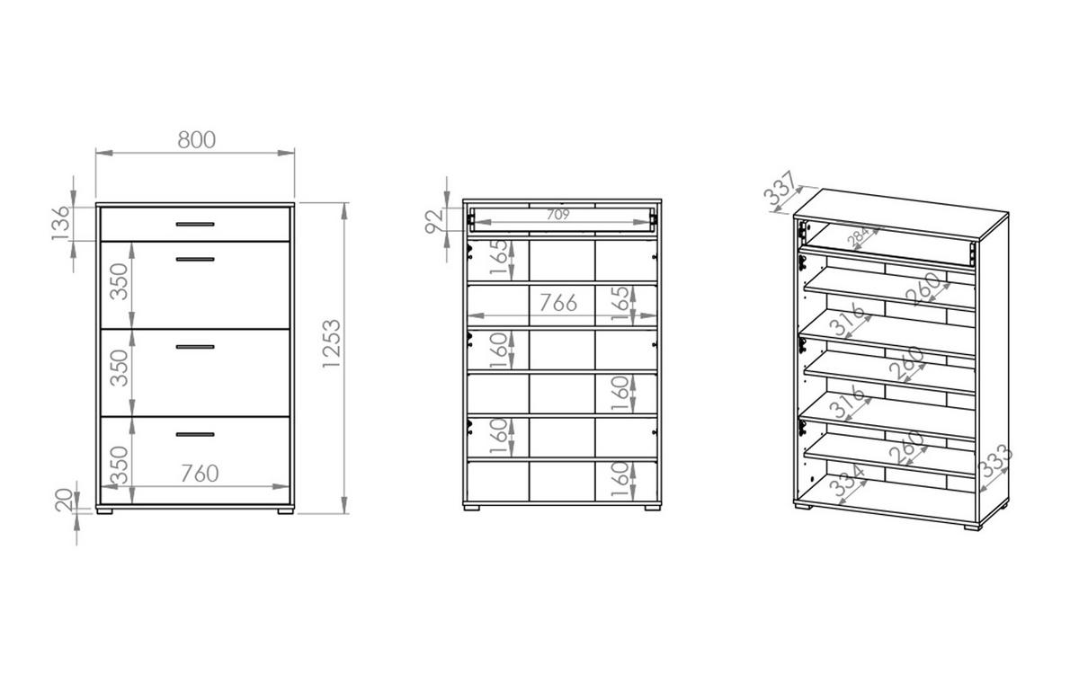 SCHUHSCHRANK Caro Sonoma Eiche hell 80 / 34 / 126cm - Braun/Sonoma Eiche, Holz/Holzwerkstoff (80/126/34cm) - Feldmann-Wohnen