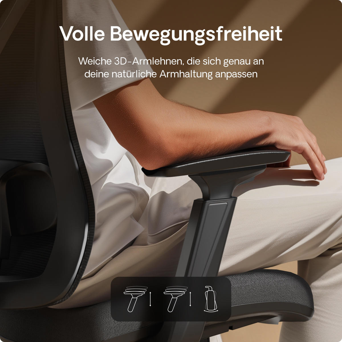BÜROSTUHL Verstellbarer Ergonomischer SitPro Schwarz 3-Dimensional Armlehne, Integrierte 5-Wege-Lendenwirbelstütze - Schwarz, Kunststoff (72/113/67cm) - Desktronic