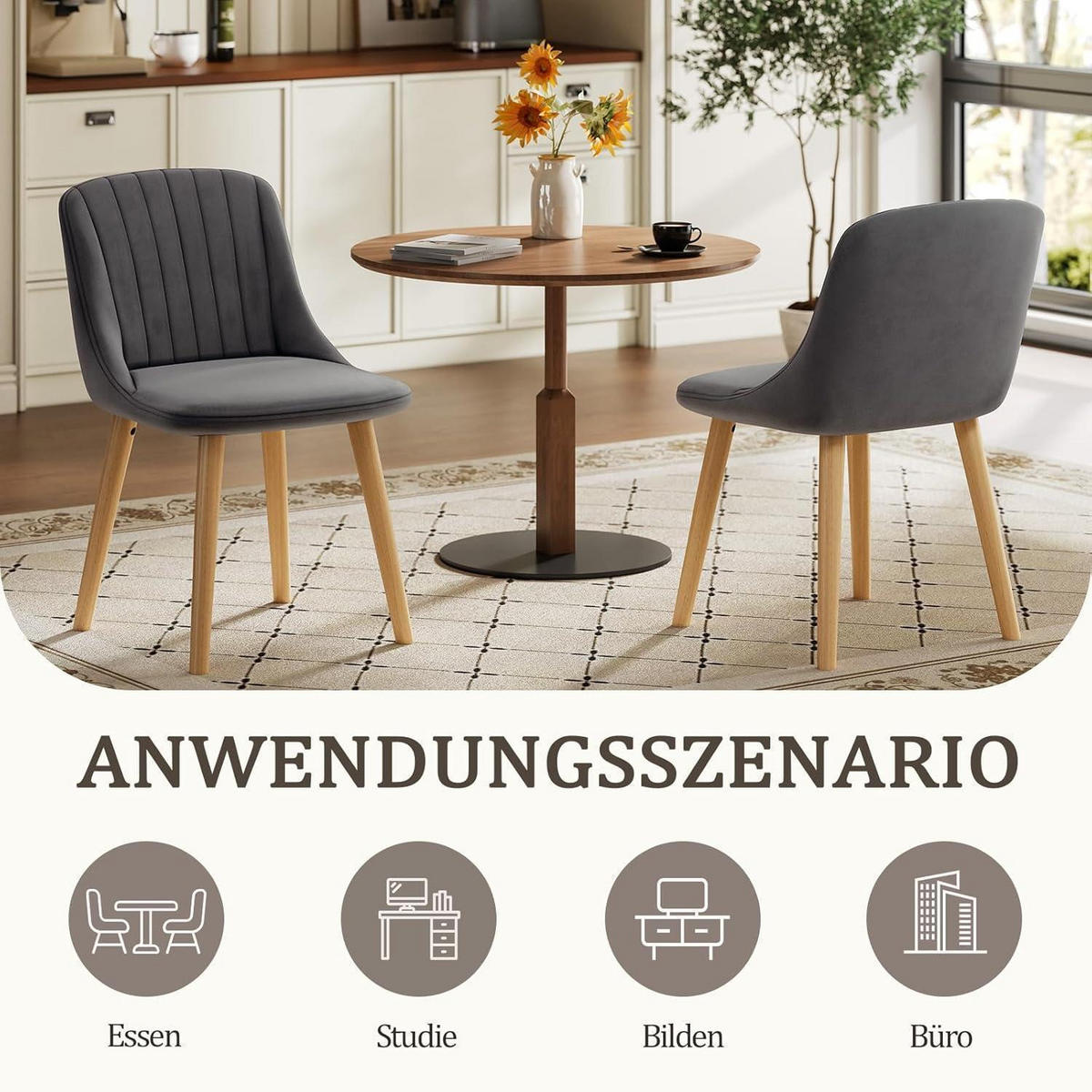 ESSZIMMERSTÜHLE 6er Set Samt Dunkelgrau - Anthrazit, Textil (48.5/81/43.5cm)